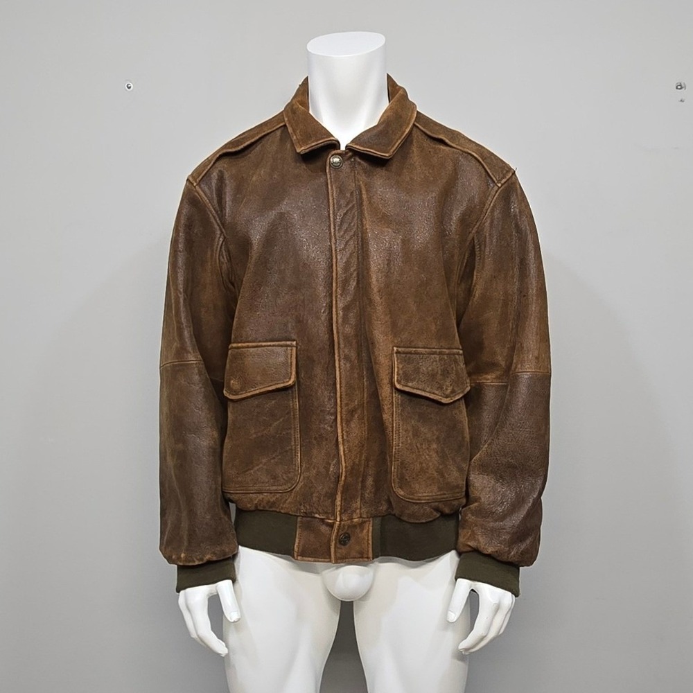 Vintage Y2K Wilsons Leather Bomber Flight Jacket Men XL Brown Distressed Aviator